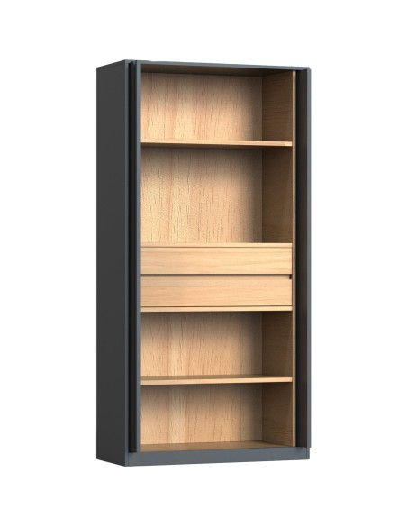 Professional Knock-Down Double Metal Storage Cabinet with Adjustable Door Position 2 Shelves &amp 2 Drawers Wooden Effect Dark G