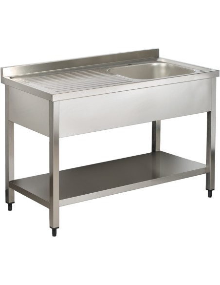 Commercial Sink Stainless Steel 1 Bowl Right Bottom Shelf Splashback 1200x600x950 | Stalwart DA-YLS126BR1