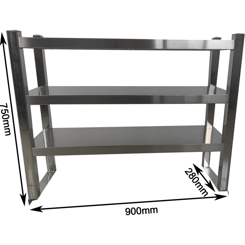 Triple Tier Overshelf with Square Tubing Stainless Steel 900x280x750mm | Stalwart DA-QNH202