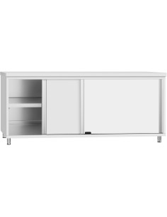 Commercial Stainless Steel Sliding Door Work Table Cabinet with Shelf 2100x600x850mm | Stalwart DA-QNH308