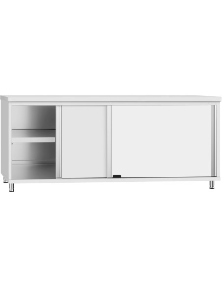 Commercial Stainless Steel Sliding Door Work Table Cabinet with Shelf 2100x600x850mm | Stalwart DA-QNH308