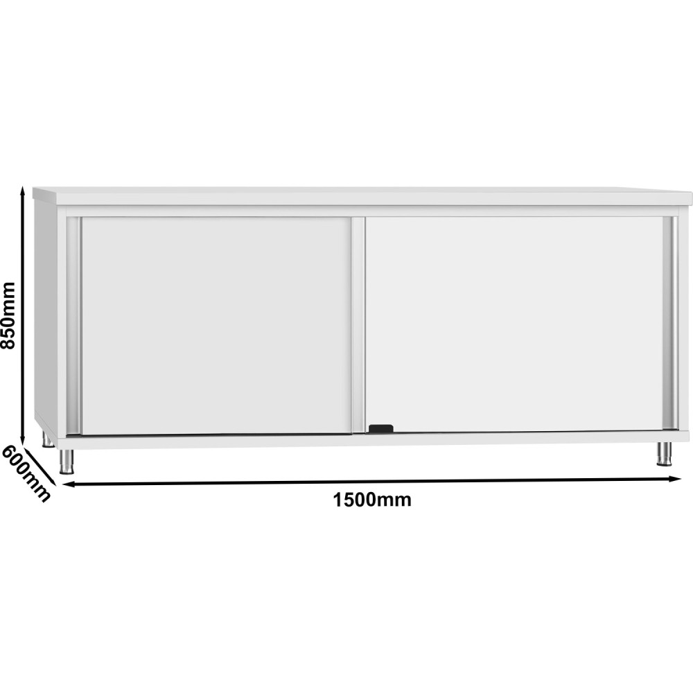 Commercial Stainless Steel Sliding Door Work Table Cabinet with Shelf 2100x600x850mm | Stalwart DA-QNH308