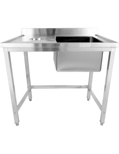 Commercial Stainless Steel Single Sink with Right Bowl & Left Scrapping Hole + Splashback 1000x600x950mm | Stwalwart DA-WHSTD