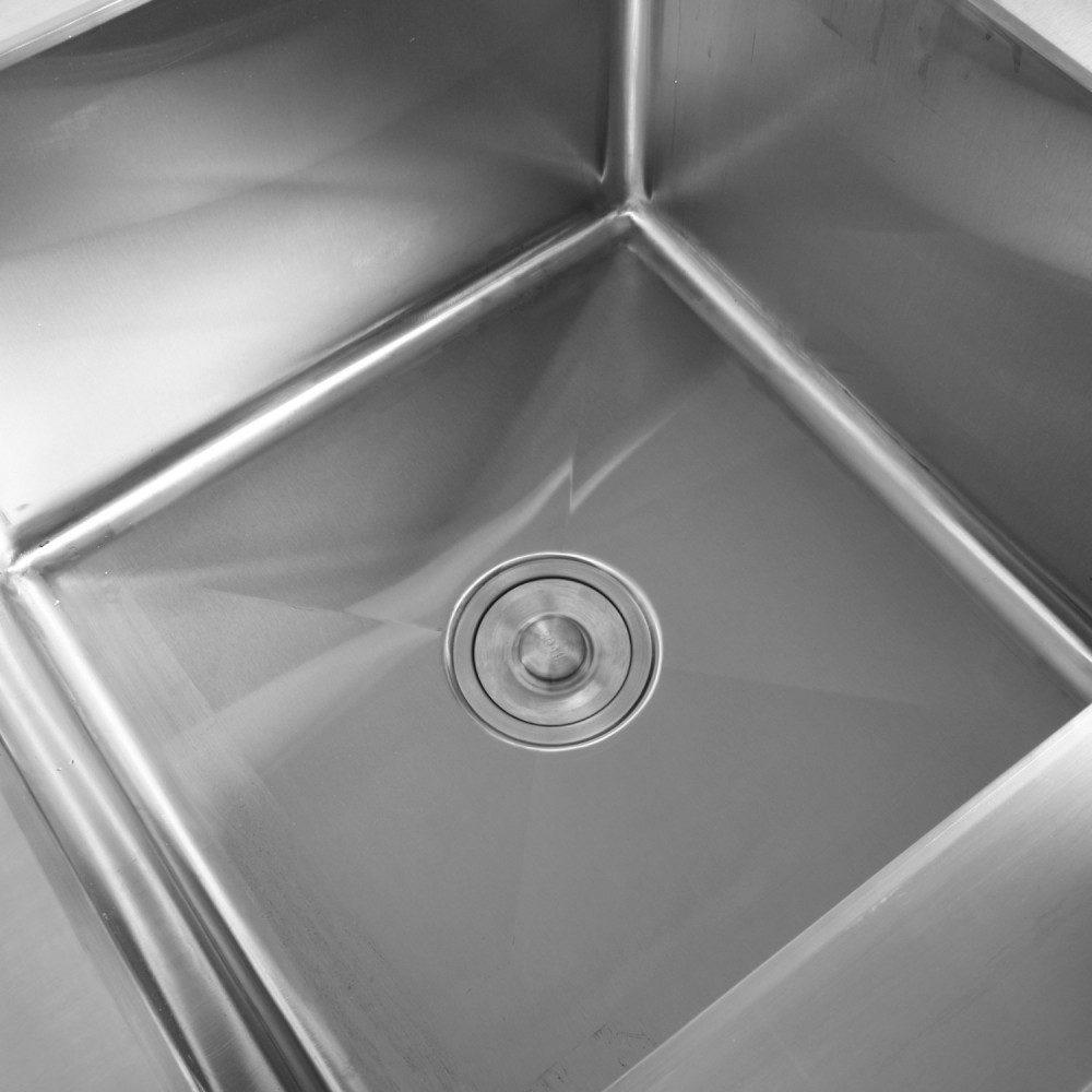 Commercial Stainless Steel Single Sink with Right Bowl & Left Scrapping Hole + Splashback 1000x600x950mm | Stwalwart DA-WHSTD
