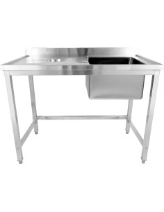 Commercial Stainless Steel Single Sink with Right Bowl & Left Scrapping Hole + Splashback 1200x600x950mm | Stwalwart DA-WHSTD