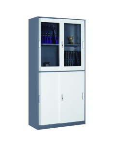 Professional Filing Cabinet with Glass & Metal Sliding Doors 900x390x1800mm Gray-White | Stalwart DA-HDYSB04