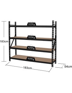 Industrial 4-Tier Heavy-Duty Shelving Unit 2500kg Capacity (625kg per shelf) 1830x540x1830mm | Stalwart DA-KIT600