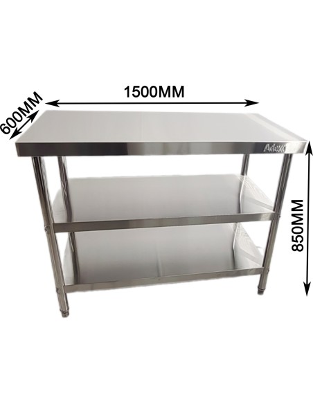 Commercial 3-Tier Stainless Steel Work Table with Undershelves 1500x600x850mm | Stalwart DA-QNH1106