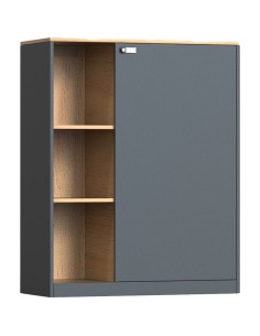 Professional Knock-Down Metal Storage Cabinet with Open & Enclosed Shelves Wooden Effect Dark Gray 900x390x1120mm | Stalwart