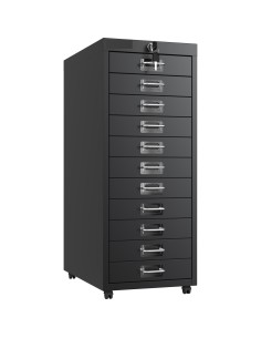 Professional 11-Drawer Lockable Metal Storage Cabinet with Wheels 280x425x710mm Black| Stalwart DA-HDKM11LOCKBLACK