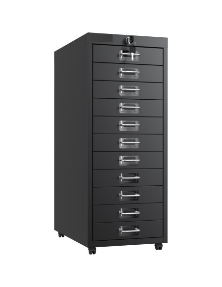 Professional 11-Drawer Lockable Metal Storage Cabinet with Wheels 280x425x710mm Black| Stalwart DA-HDKM11LOCKBLACK