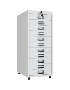 Professional 11-Drawer Lockable Metal Storage Cabinet with Wheels 280x425x710mm White | Stalwart DA-HDKM11LOCKWHITE