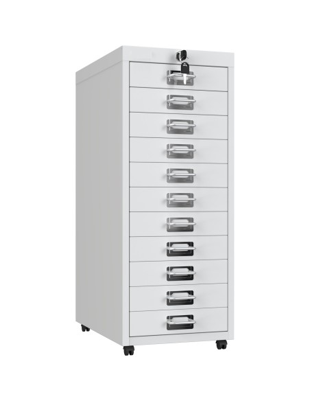 Professional 11-Drawer Lockable Metal Storage Cabinet with Wheels 280x425x710mm White | Stalwart DA-HDKM11LOCKWHITE