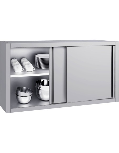 Commercial Stainless Steel Wall Cabinet with Sliding Doors and Inner Shelf 1200x400x650mm | Stalwart DA-QNH904
