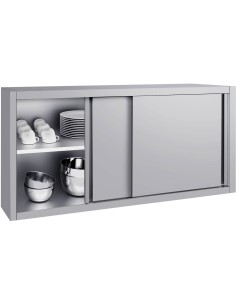 Commercial Stainless Steel Wall Cabinet with Sliding Doors and Inner Shelf 1500x400x650mm | Stalwart DA-QNH906 2