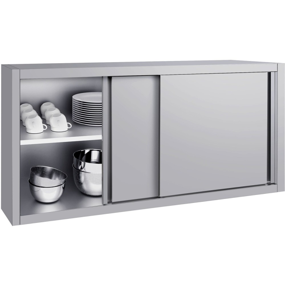 Commercial Stainless Steel Wall Cabinet with Sliding Doors and Inner Shelf 1500x400x650mm | Stalwart DA-QNH906