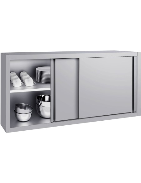 Commercial Stainless Steel Wall Cabinet with Sliding Doors and Inner Shelf 1500x400x650mm | Stalwart DA-QNH906