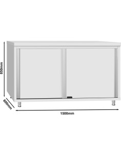 Commercial Stainless Steel Sliding Door Work Table Cabinet with Shelf 1500x600x850mm | Stalwart DA-QNH304 2