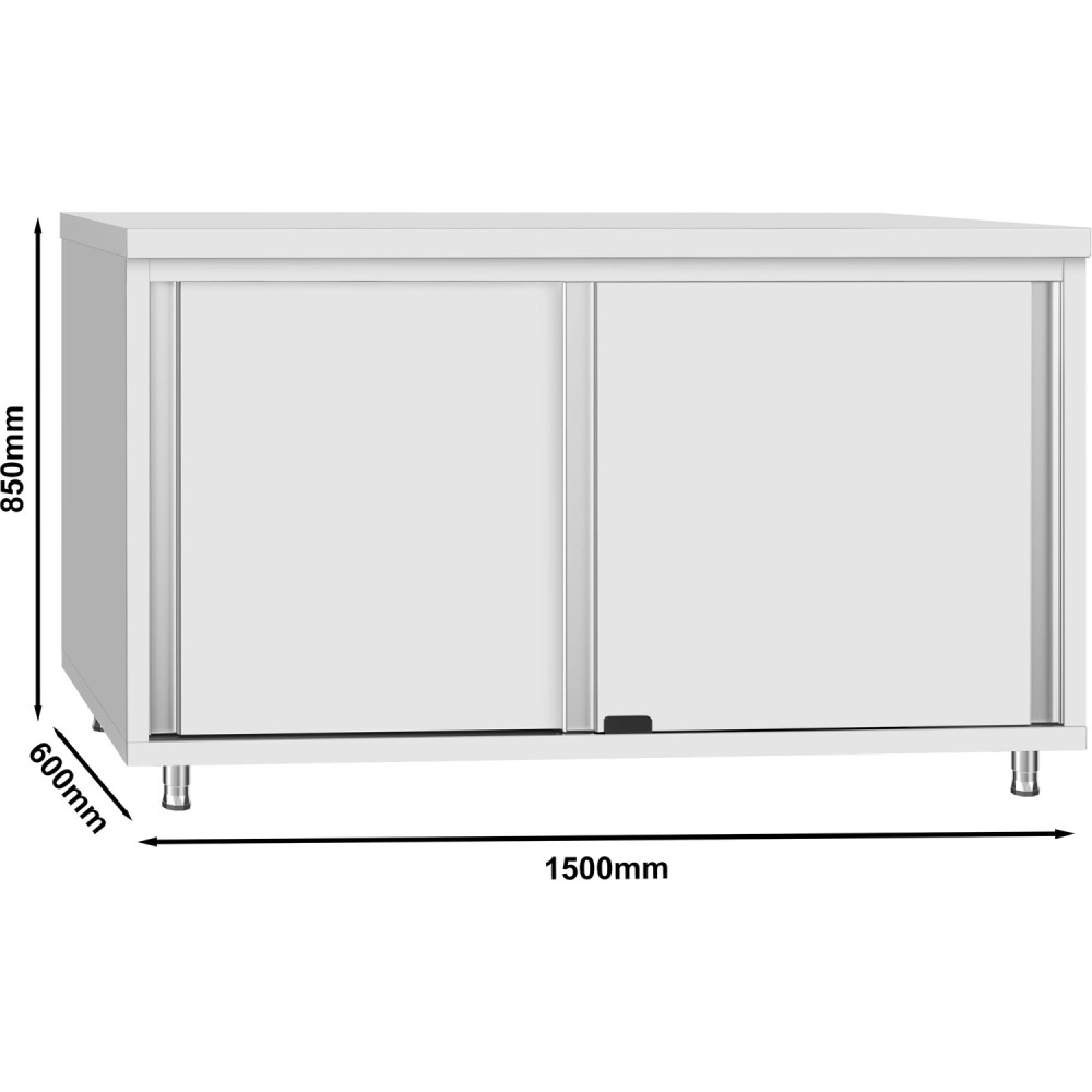 Commercial Stainless Steel Sliding Door Work Table Cabinet with Shelf 1500x600x850mm | Stalwart DA-QNH304