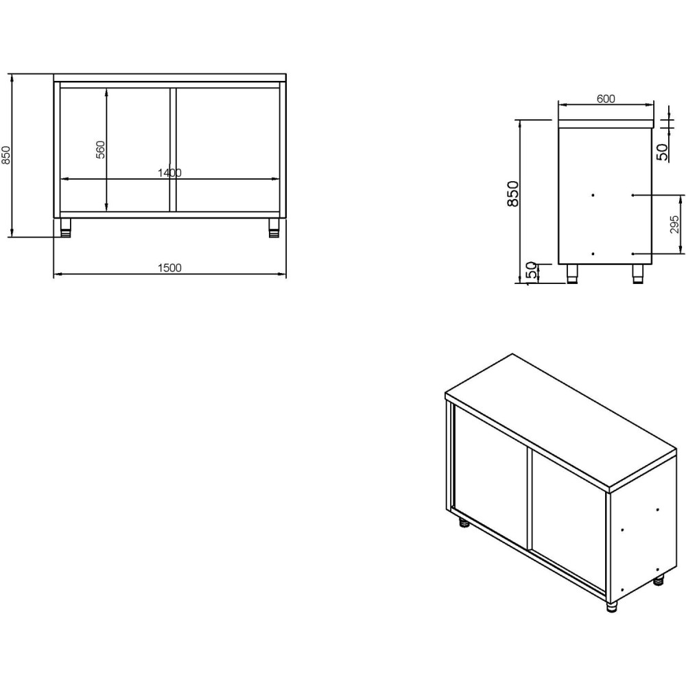Commercial Stainless Steel Sliding Door Work Table Cabinet with Shelf 1500x600x850mm | Stalwart DA-QNH304