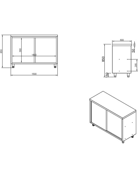 Commercial Stainless Steel Sliding Door Work Table Cabinet with Shelf 1500x600x850mm | Stalwart DA-QNH304
