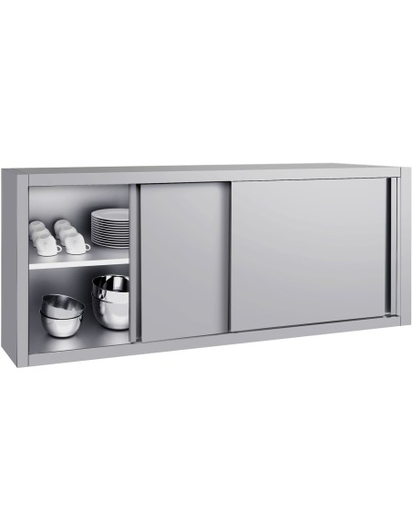 Commercial Stainless Steel Wall Cabinet with Sliding Doors and Inner Shelf 1800x400x650mm | Stalwart DA-QNH908