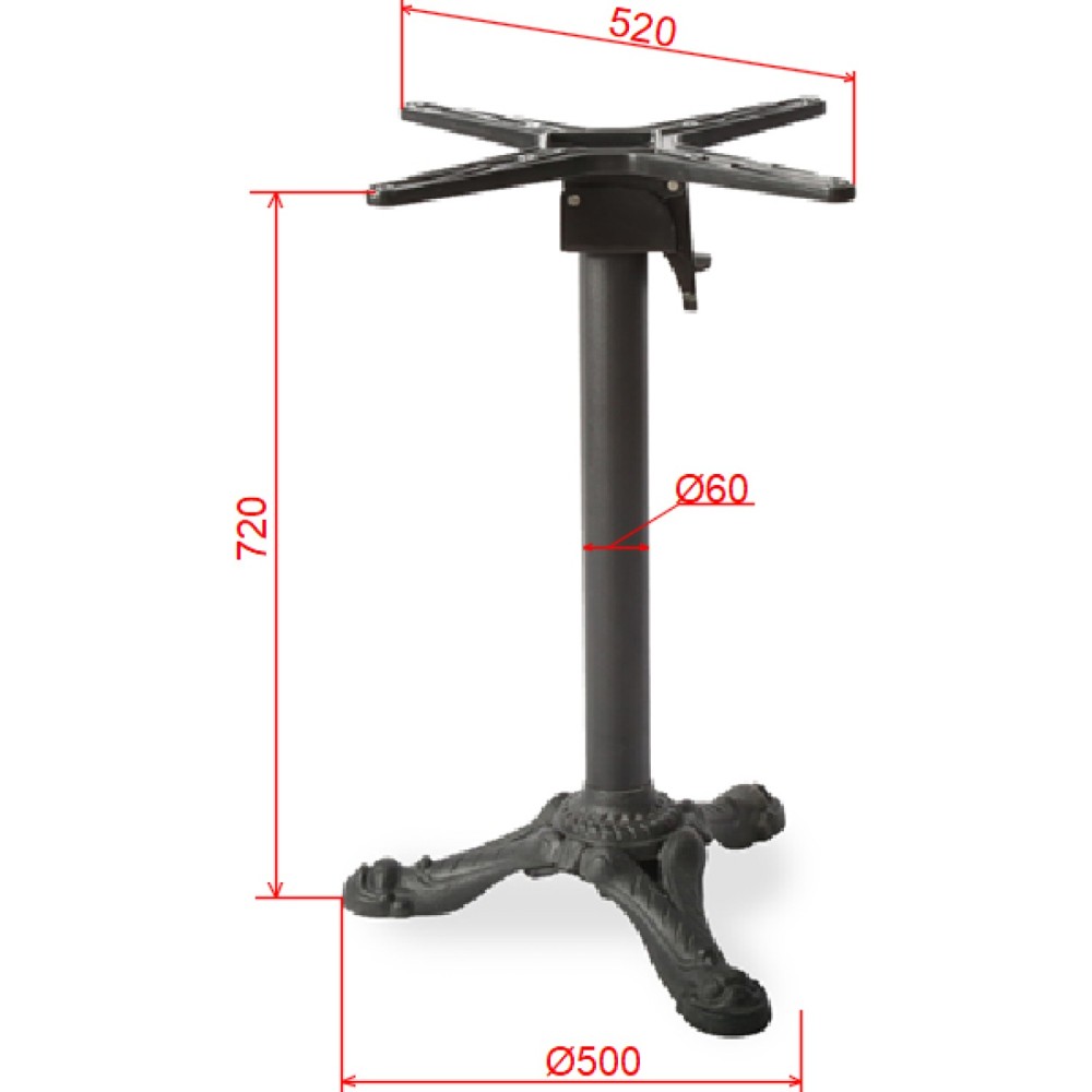 Black Cast Iron Table Base Tri-Leg 500x720mm | Stalwart DA-A081