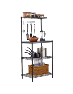 Black 4-Tier Kitchen Storage Rack with Wooden Countertop 550x350x1200mm | Stalwart DA-MGA261