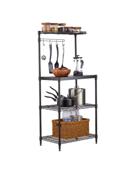 Black 4-Tier Kitchen Storage Rack with Wooden Countertop 550x350x1200mm | Stalwart DA-MGA261