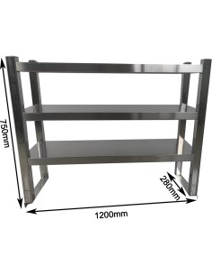 Triple Tier Overshelf with Square Tubing Stainless Steel 1200x280x750mm | Stalwart DA-QNH204 2