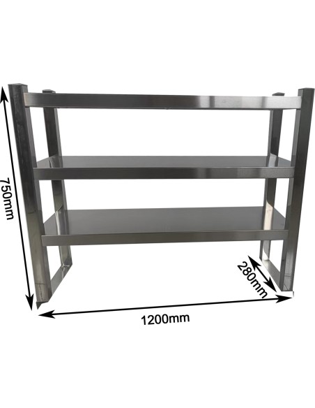 Triple Tier Overshelf with Square Tubing Stainless Steel 1200x280x750mm | Stalwart DA-QNH204