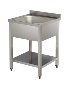 Commercial Sink Stainless Steel 1 Bowl Bottom Shelf Splashback 800x600x950mm | Stalwart DA-YLS86BM1