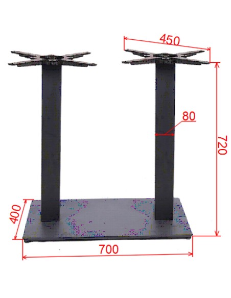 Black Cast Iron Twin Column Table Base Square 700x400x720mm | Stalwart DA-A043A
