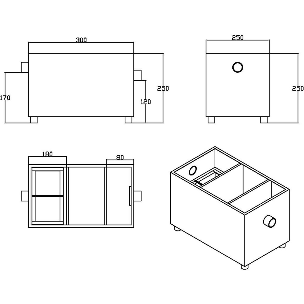 Commercial Stainless Steel Grease Trap with Lid and Outlet Valve 350x250x250mm | Stalwart DA-QNH508