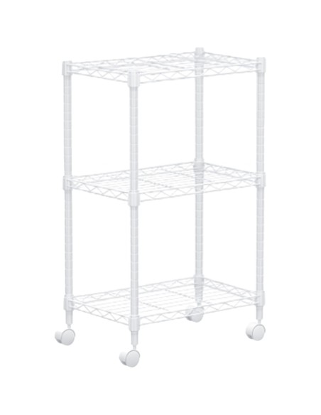 White 3-Tier Utility Trolley Cart with Wire Shelves 450x300x750mm | Stalwart DA-MGA272