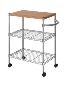 Chrome 3-Tier Utility Trolley Cart with Wooden Top 600x450x750mm | Stalwart DA-MGA265