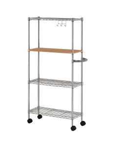 Chrome 4-Tier Utility Trolley Cart with Wooden Countertop 600x250x1200mm | Stalwart DA-MGA266