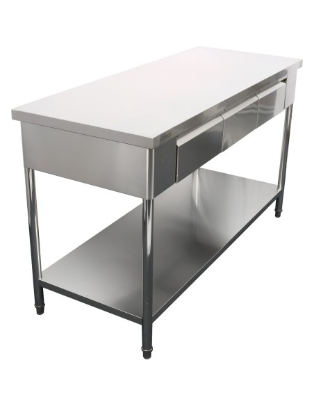 Premium Commercial Work table with 3 drawers Stainless steel Bottom shelf 1500x600x900mm | Stalwart DA-W218150603D