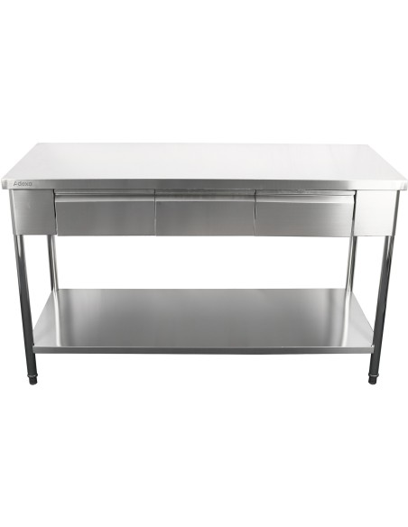 Premium Commercial Work table with 3 drawers Stainless steel Bottom shelf 1500x600x900mm | Stalwart DA-W218150603D