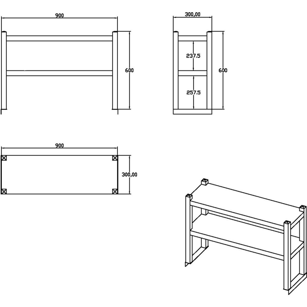 Double Tier Overshelf with Square Tubing Stainless Steel 900x280x600mm | Stalwart DA-QNH102