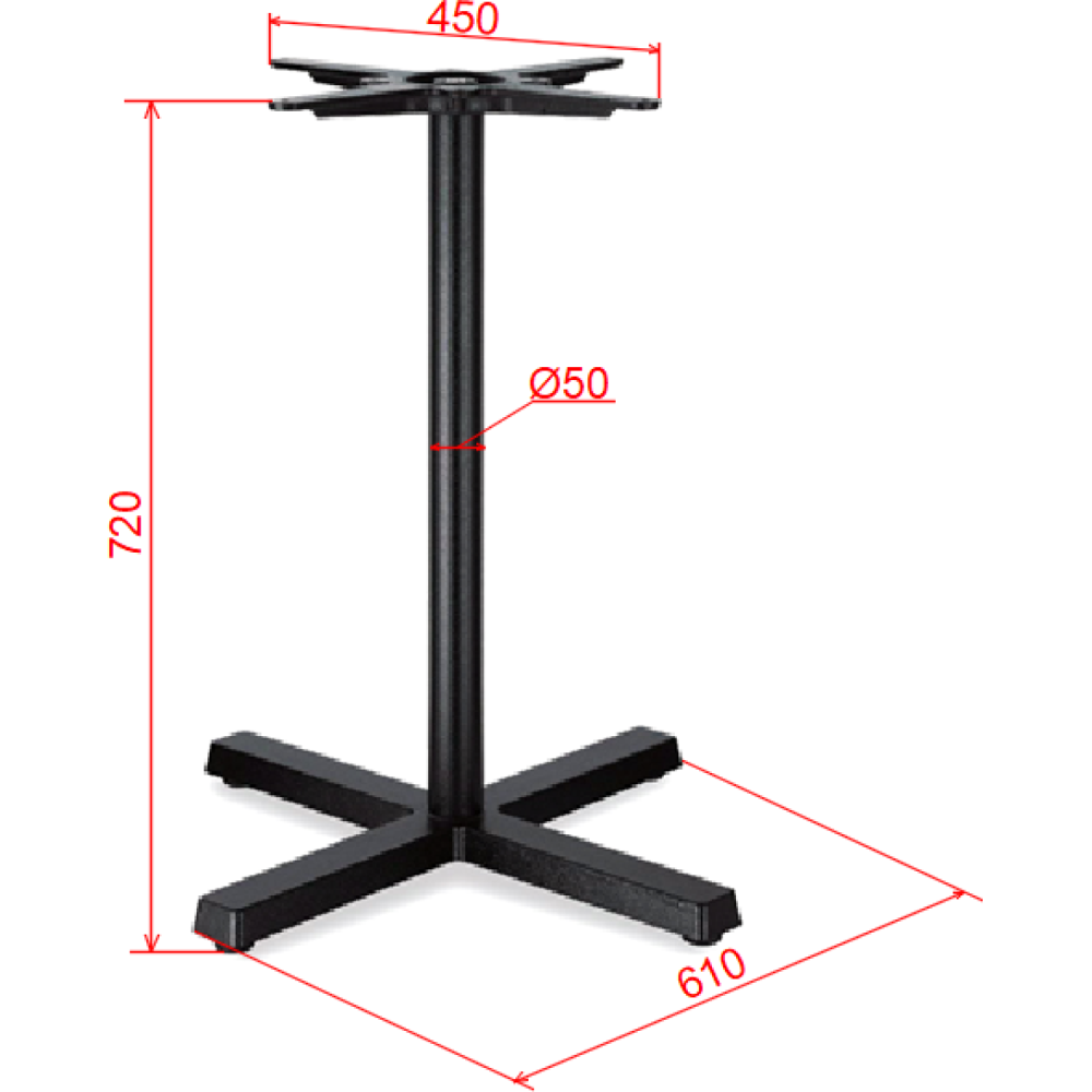 Black Cast Iron Table Base Cross-Base 610x720mm | Stalwart DA-A120A