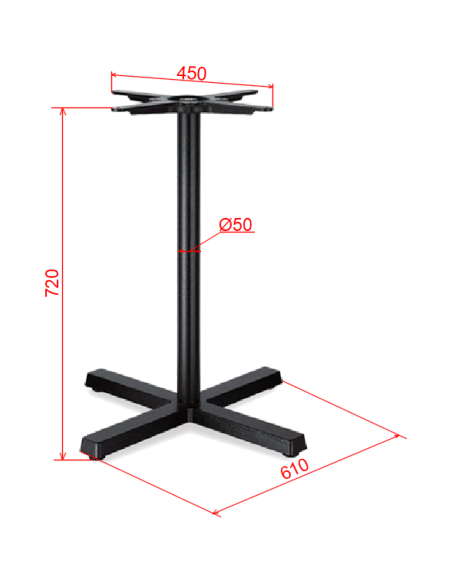 Black Cast Iron Table Base Cross-Base 610x720mm | Stalwart DA-A120A
