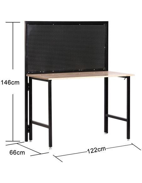 Professional Steel Workbench with Pegboard 150kg Table Load 25kg Pegboard Load 1220x660x1460mm | Stalwart DA-KWT1220