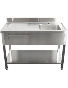 Commercial Sink Stainless steel 1500x700x950mm 1 bowl to the right 1 drawer Splashback | Stalwart DA-DSA150701DR