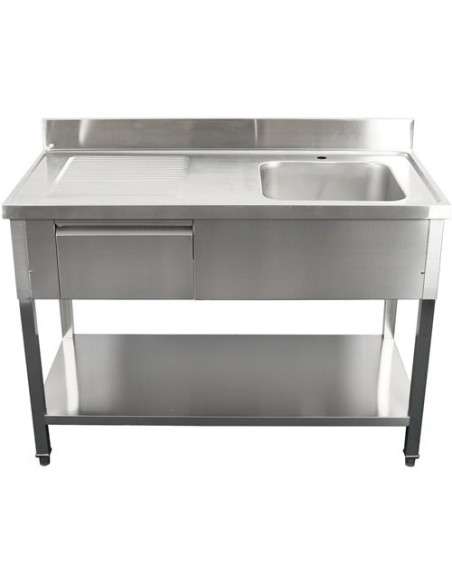 Commercial Sink Stainless steel 1500x700x950mm 1 bowl to the right 1 drawer Splashback | Stalwart DA-DSA150701DR