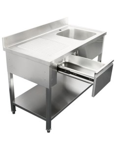Commercial Sink Stainless steel 1500x700x950mm 1 bowl to the right 1 drawer Splashback | Stalwart DA-DSA150701DR 2