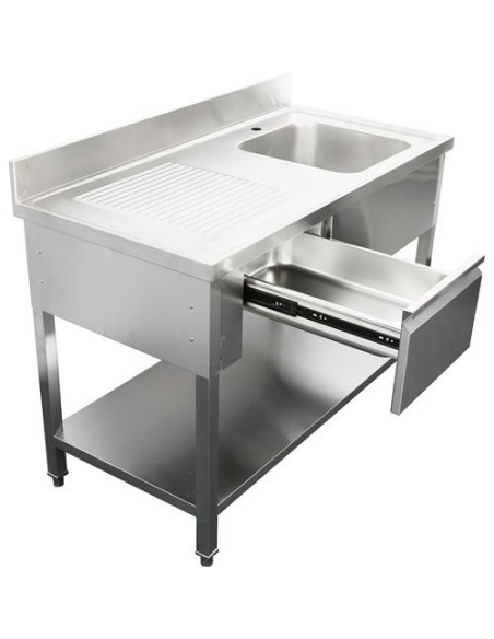 Commercial Sink Stainless steel 1500x700x950mm 1 bowl to the right 1 drawer Splashback | Stalwart DA-DSA150701DR