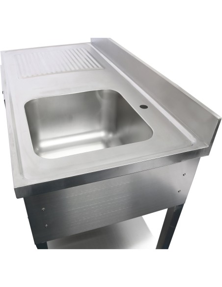 Commercial Sink Stainless steel 1500x700x950mm 1 bowl to the right 1 drawer Splashback | Stalwart DA-DSA150701DR