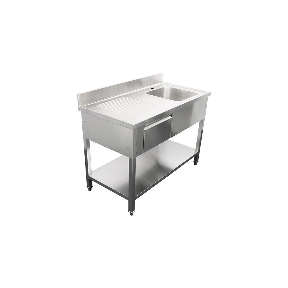 Commercial Sink Stainless steel 1500x700x950mm 1 bowl to the right 1 drawer Splashback | Stalwart DA-DSA150701DR