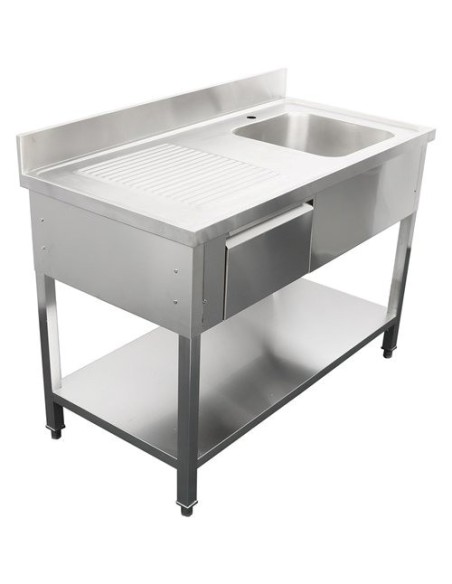 Commercial Sink Stainless steel 1500x700x950mm 1 bowl to the right 1 drawer Splashback | Stalwart DA-DSA150701DR